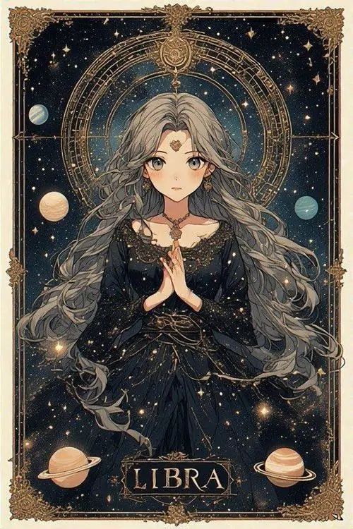 80 Hình Ảnh Cung Thiên Bình Nữ Anime Chibi dễ thương với váy xòe và biểu tượng cái cân nhỏ